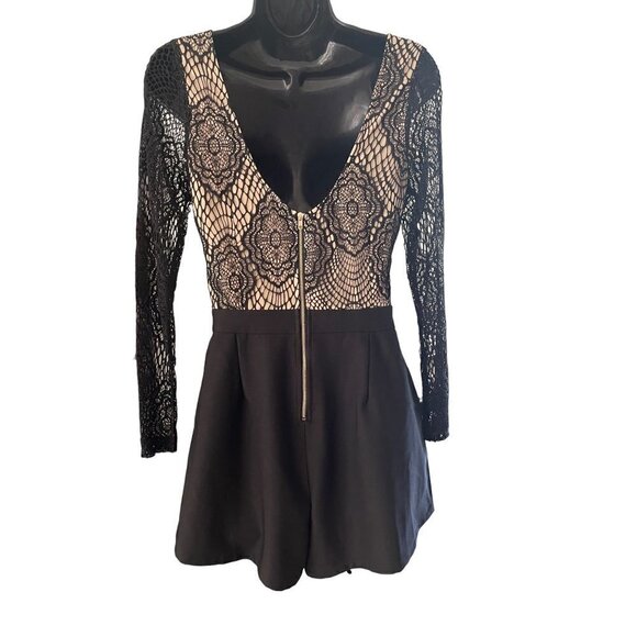 TOBI womens Romper black lace over nude small petite - Picture 5 of 16